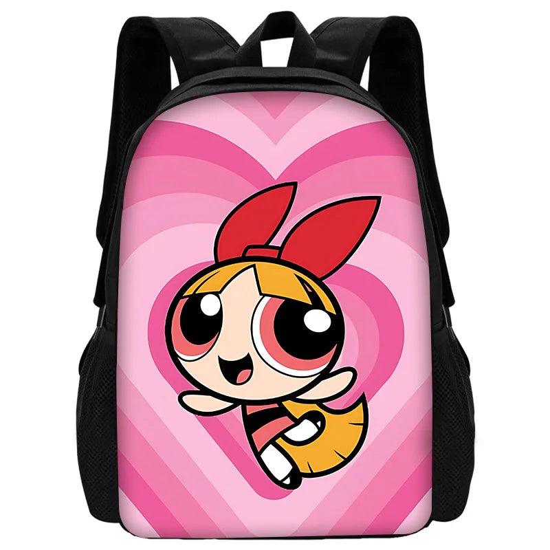 Cute P-PowerpuffS Girls 3 pcs set Child School Backpack with Lunch Bags ,Pencil Bags ,School Bags for Boys Girls Best Gift