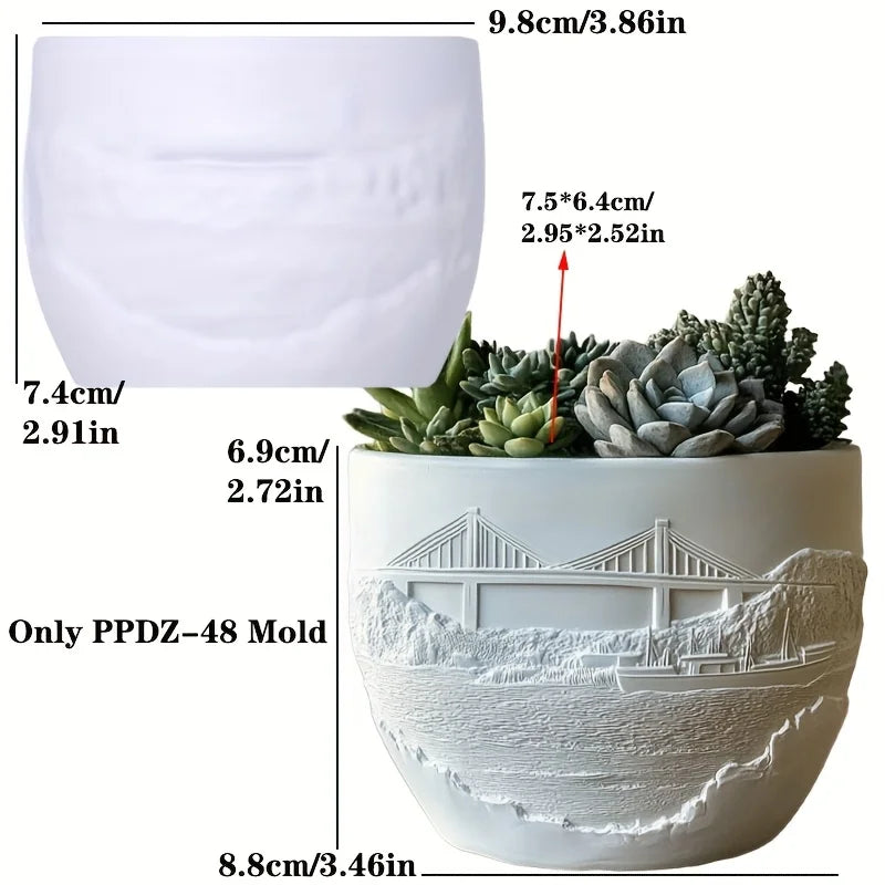 Windmill Town Succulent Plant Pot Silicone Mold  Windmill Town House Relief  Flower Pot Resin Mold Dream house storage box molds