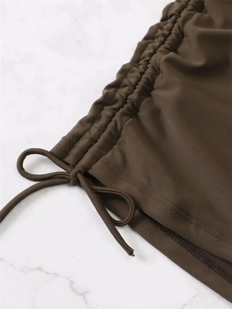 Black Drawstring Swimwear Bikinis Sets Mujer 2025 Crop Top Shorts Bottom Swimsuit Women Sexy Bathing Suit Beachwear Bikini Swim