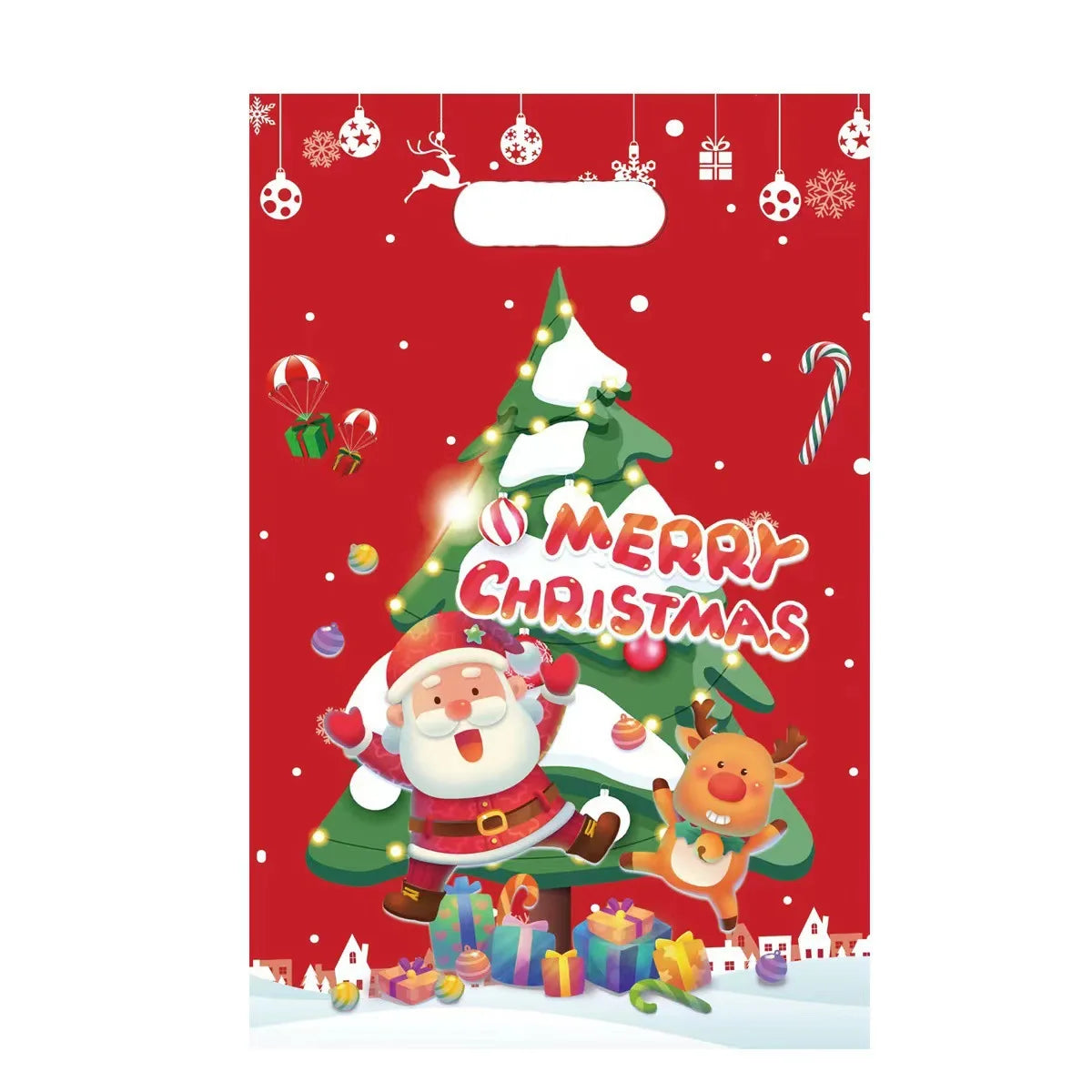 10Pcs Christmas Gift Bags Christmas Candy Cookie Bags Santa Claus Plastic Pouch Kids Xmas Packaging Christmas Decoration 2025