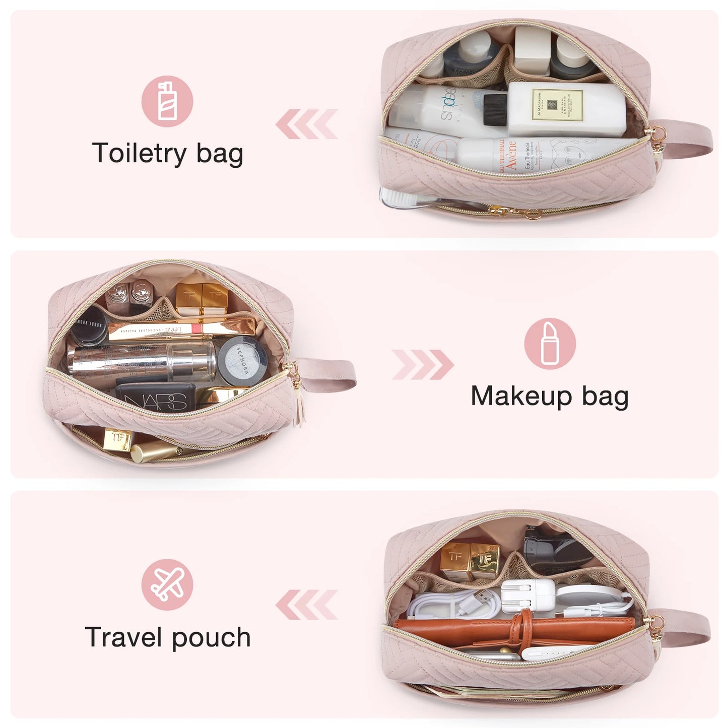 BAGSMART Large Capacity Makeup Bag for Travel Cosmetic Bags Elegant Roomy Waterproof Toiletry Case Organizer Make Up Accessories