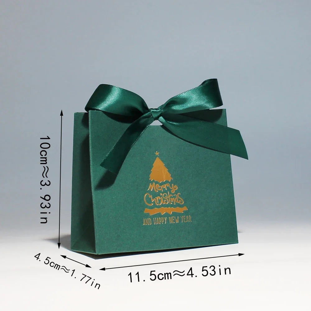 Green Christmas Tree Style Candy box Gift Boxes and Bags with Ribbon for Wrapping Cookies and Candy Deluxe Christmas Gift Bags