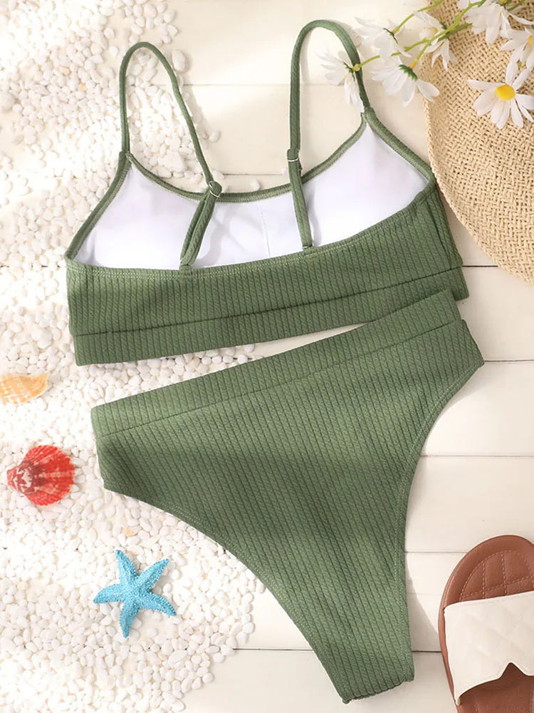 Sexy High Waist Bikinis Set Women Textured Swimsuit Woman 2025 Solid biquinis