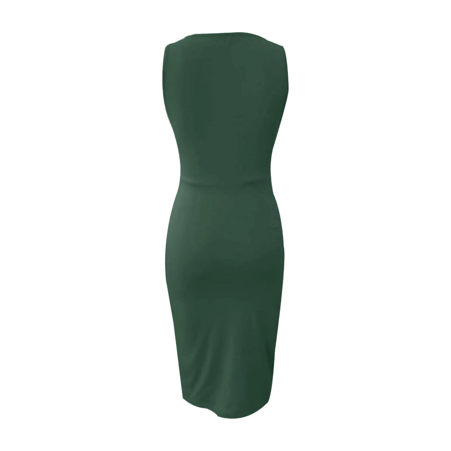 Summer Sexy Solid Sleeveless V-Neck Women Dress Hip Slim Fit Ruched Bodycon Skirt Fashion Simple Ladies Evening Party Dress