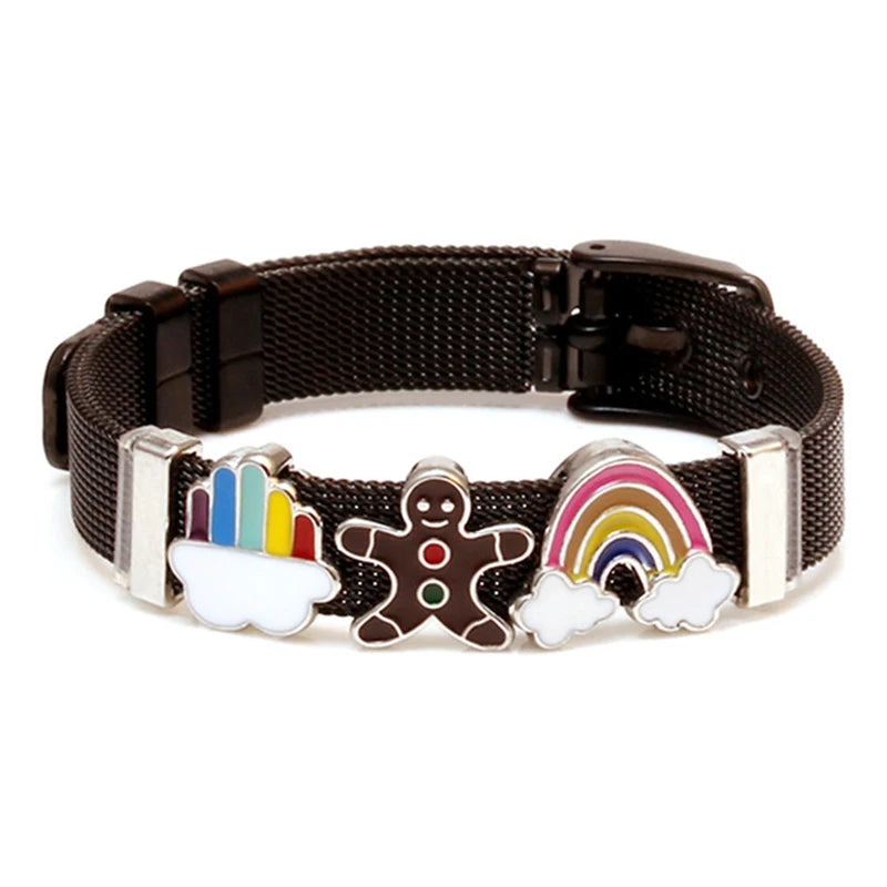 Silver Color Stainless Steel Mesh Bracelets For Women Crystal Santa Claus Beads Charm Watch Belt BraceletsBangles Christmas Gift