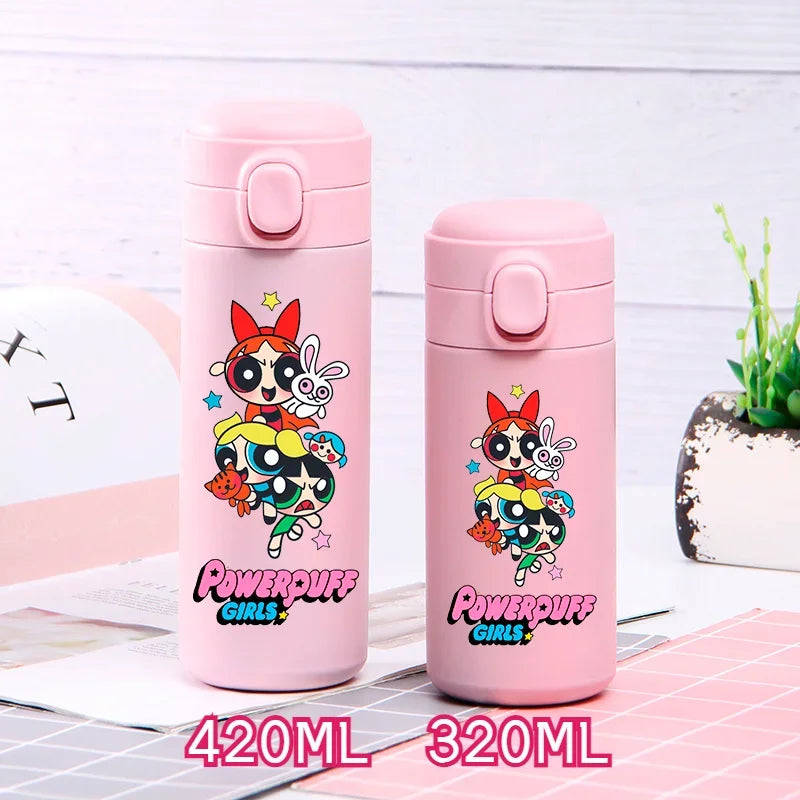 320ml/420ml The Powerpuff Girls Portable Large Capacity Sport Water Bottle Children Drinking Cup Thermal Stainless Steel