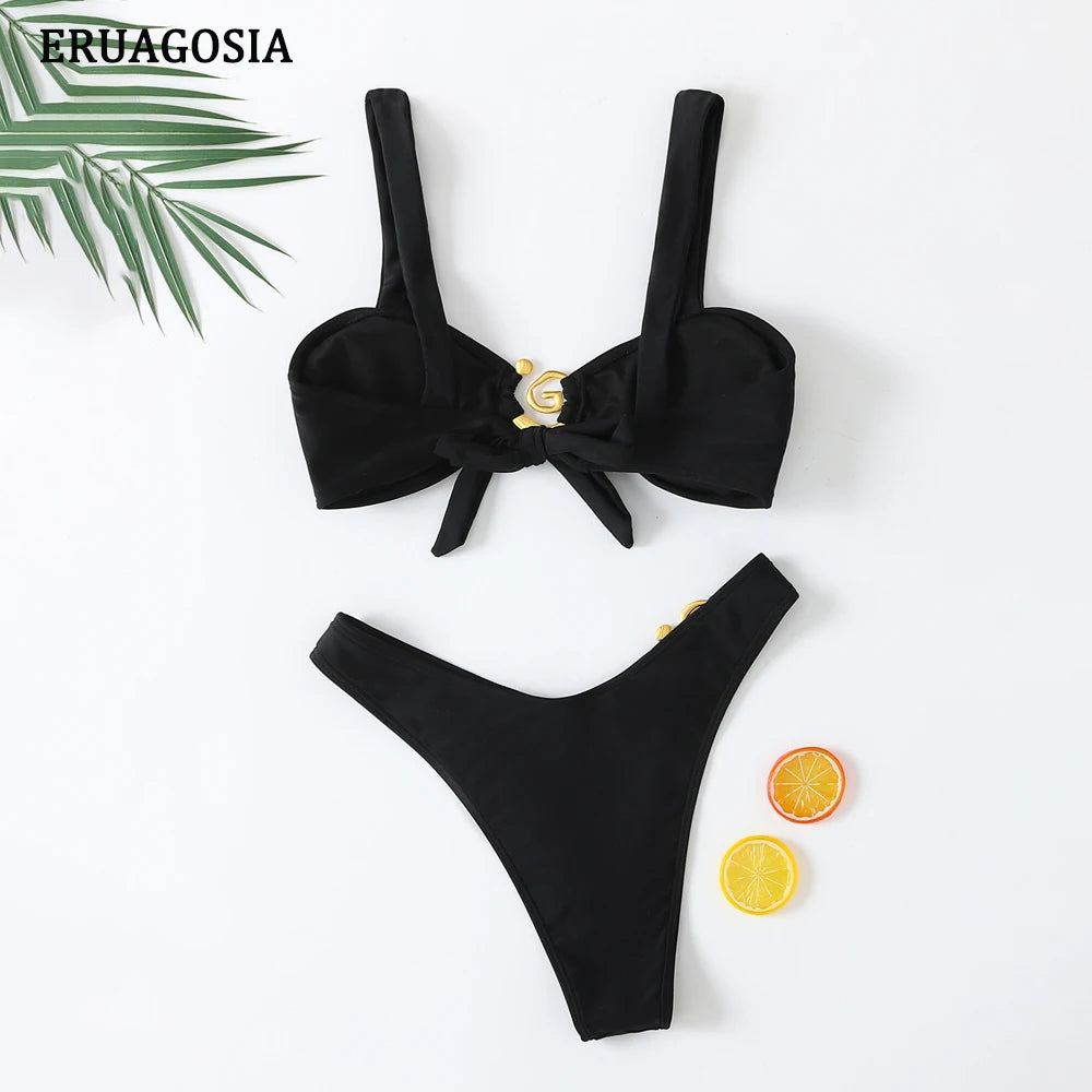 Sexy Bikini Swimwear Women 2025 Swimsuit Solid Bandeau Bikinis Sets 2 Piece Beach Bathing Suit Female Beachwear maillot de bain
