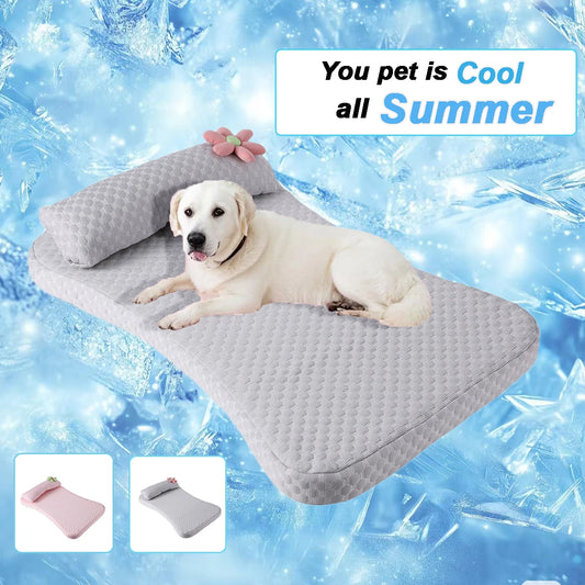 Summer Cooling Dog Bed for Large Dog Cushion Ice Silk Fabric Cat Bed Flower Pet Pillow Detachable Dog Mattress Pink Cute Pet Bed