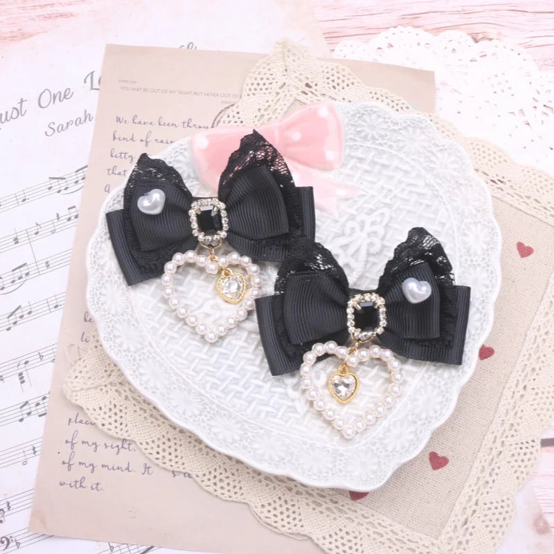 1 Pair Female Hair Clips Pearl Heart Side Clip Sweet Girl's Hairclips Lolita Hairpin Headdress Jiraikei Accessories