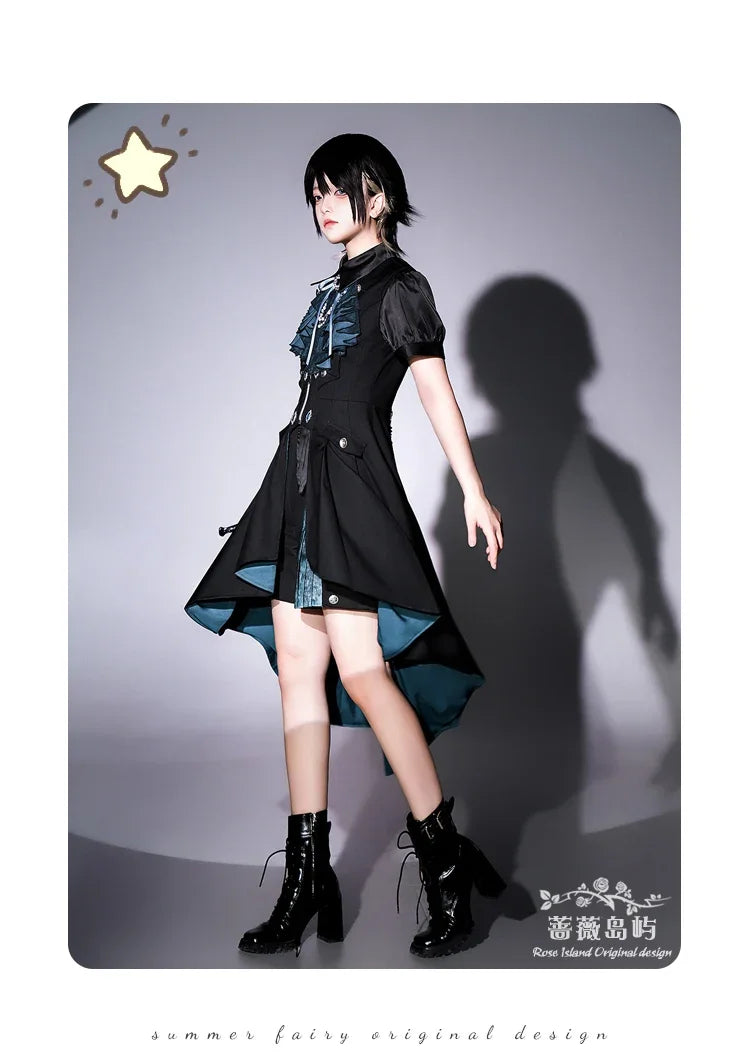 Original Dark Goth Prince Clothing Set New Spring Summer Women's Cool Black Shirt Irregular Vest Shorts 3 Piece Suit Outfits