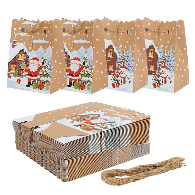 5-30Pcs Christmas Gift Box with rope Cartoon Santa Claus Candy Cookies Packaging Bag Christmas Party Home Decor New Year 2026