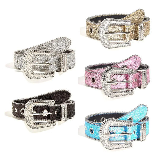 Glamorous New Goth Rhinestone PU Leather Belts - Unisex Fashion for Jeans with Western Cowboy Y2K Edge