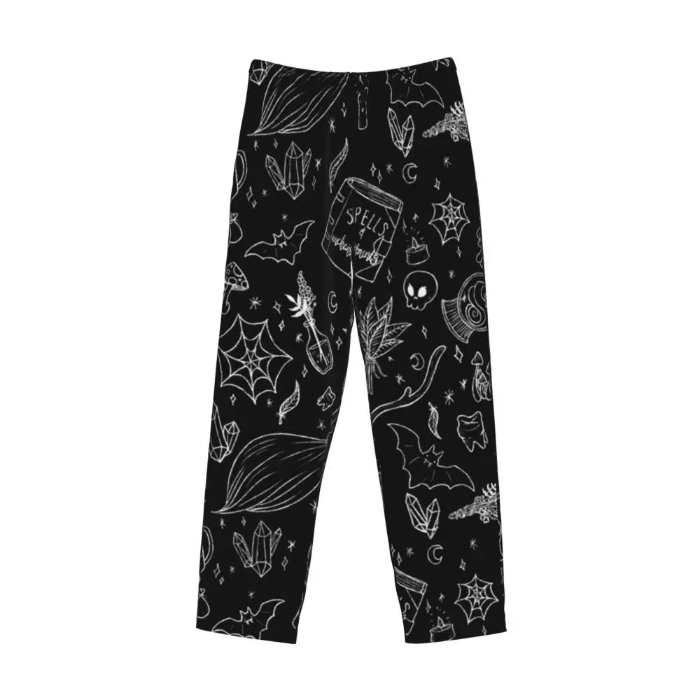 Custom Cute Spooky Halloween Bats Black And Purple Pajama Pants for Men Lounge Sleep Drawstring Sleepwear Bottoms with Pockets