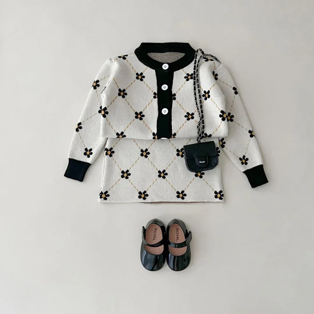 2024 Girls Sweater Set Little Girl Fashion Toddler Korean Style Top+Skirt Two-piece Sets Kids Party Cute Cotton Autumn Clothing