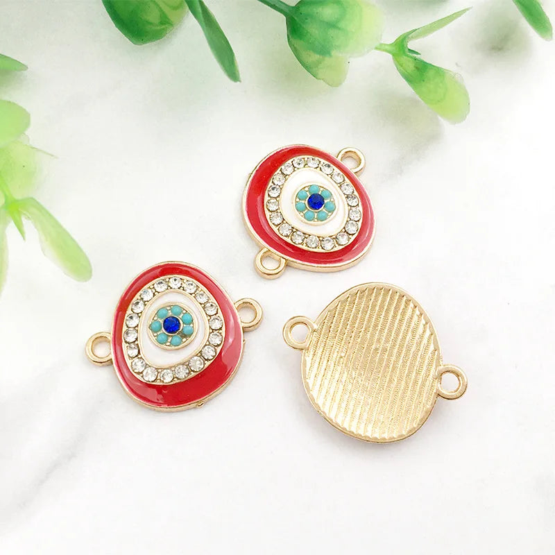 KC 2 Holes Connector Rhinestone Evil Eye Charm For Jewelry Making DIY Bracelet Necklace Bangle Accessories Supplies Wholesale