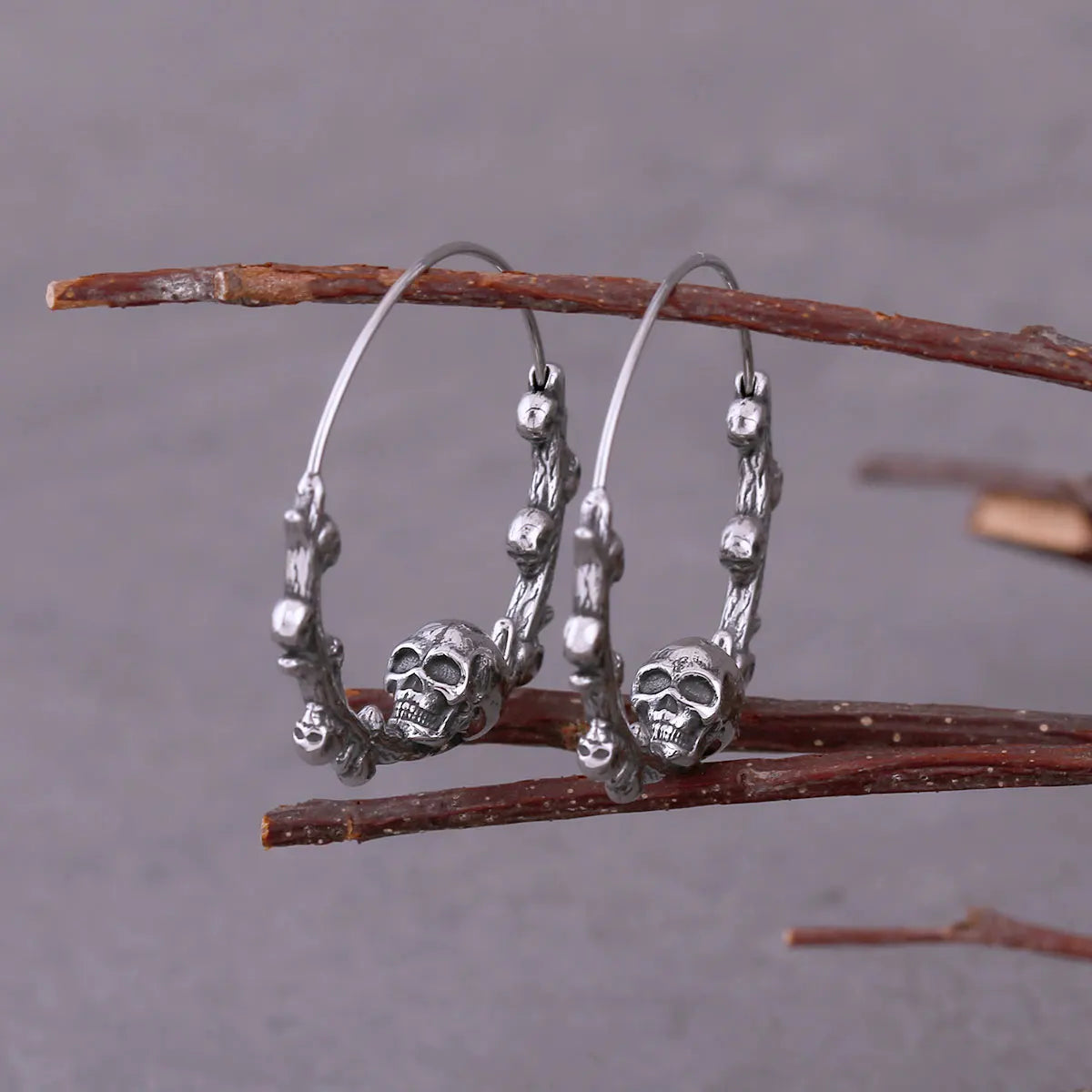 New Design Viking Skull Hoop Earrings Creative Fashion Stainless Steel Men and Women with The Same Earrings Jewelry Accessories