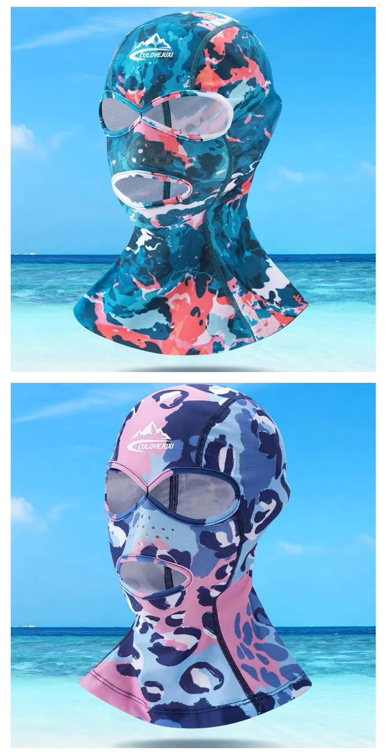 Summer Sun Protection Swimming Mask Flowers Balaclava Swim Cap Sun UV Protection Breathable Swim Cap for Women Men