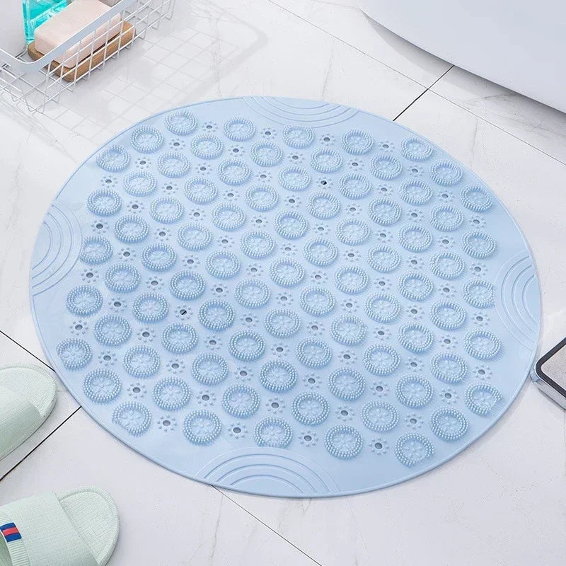 Bathroom Mat Anti-slip Sucker Round PVC Bath Mat with Drain Hole Silicone Bathing Rugs Foot Massage Pad Bathtub Soft Shower Mat