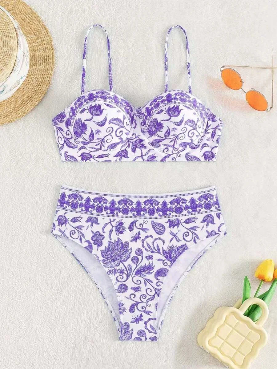 2025 High Waist Bikinis Women Print Push Up Swimsuit Floral Swimwear Female Bathers Bathing Swimming Suit Summer Beachwear