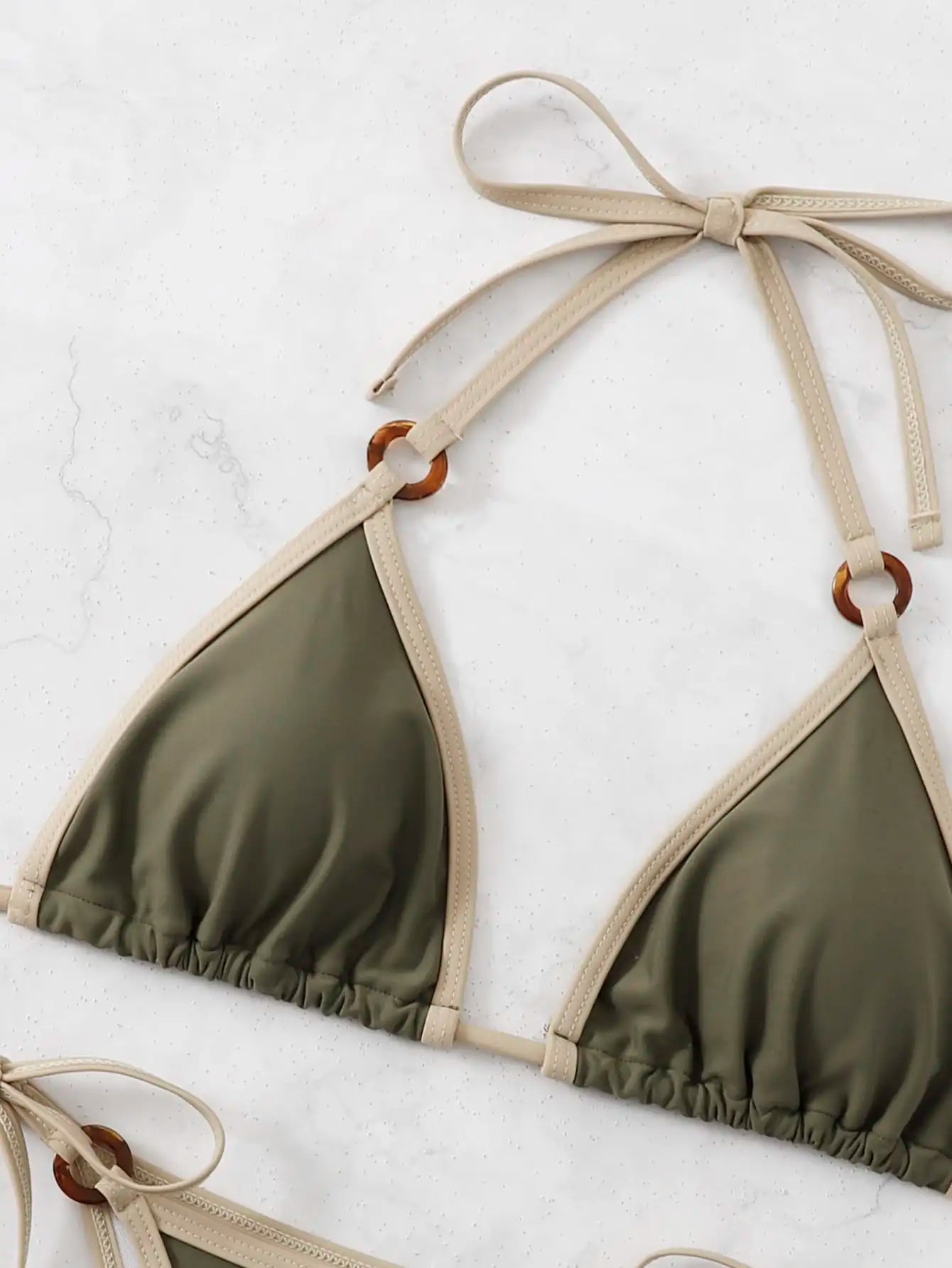 Contrast Binding Ring Bikinis 2025 Women Sexy Halter Swimsuit Triangle Swimwear Female Bathing Suit Swimming Summer Beachwear