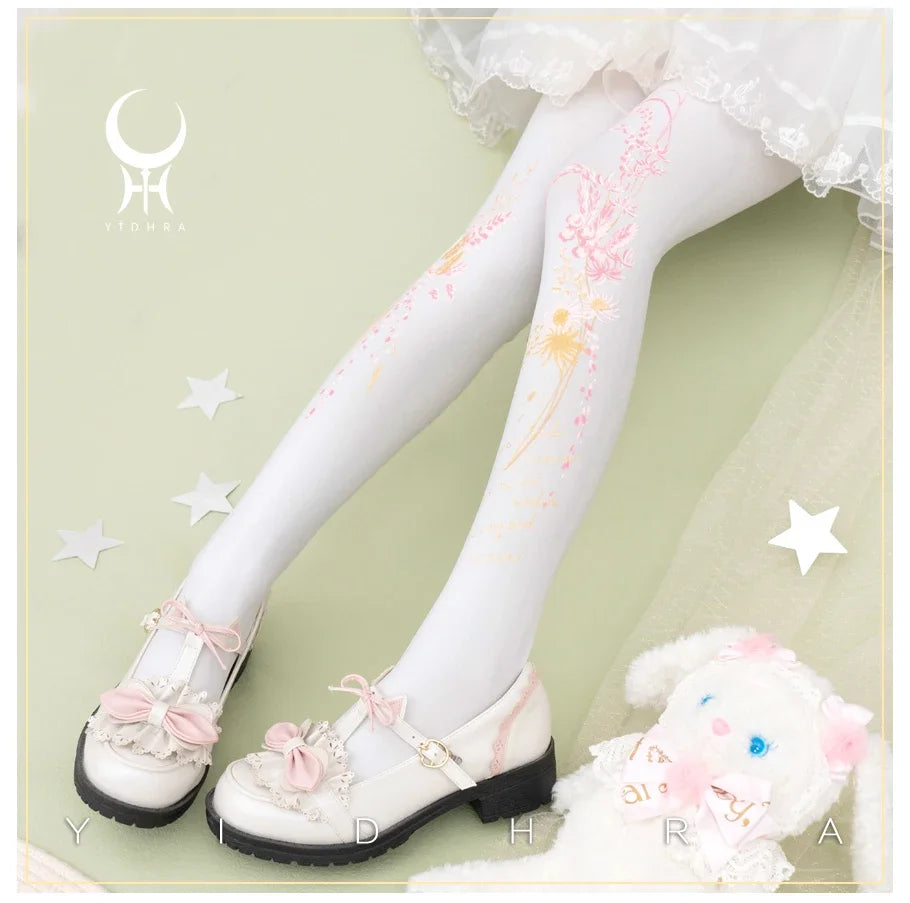 Lolita Classic Print Spring and Summer Lace Stockings Black White Mesh Tights Women Pantyhose Sexy Cosplay Leggings For Girls