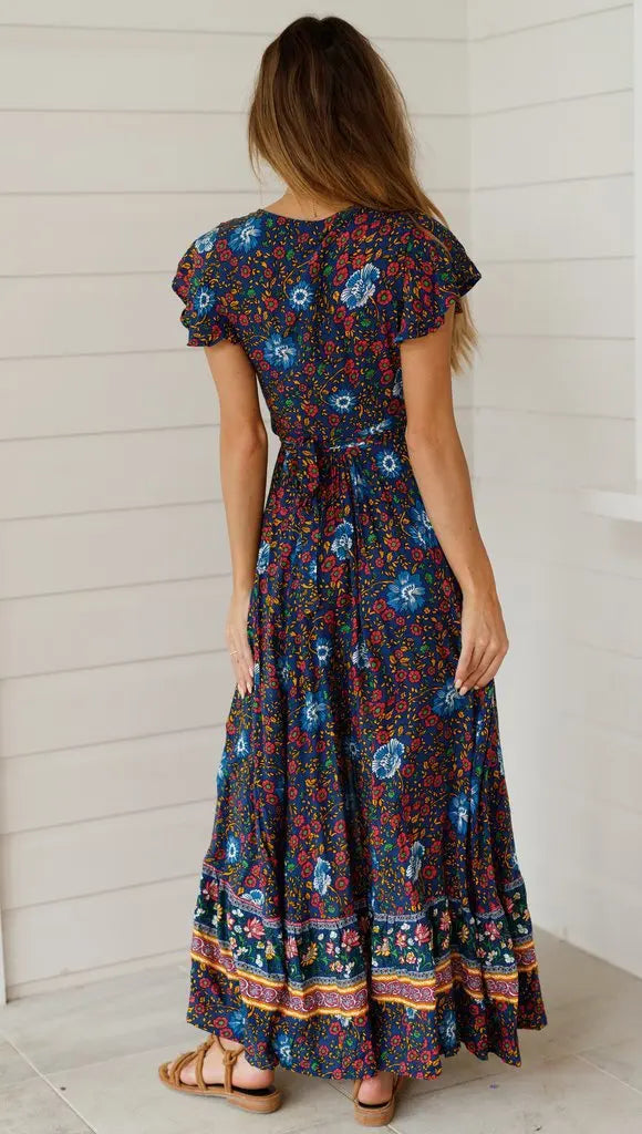 2024 Summer Leisure Hot Sale Holiday Printed Dress Sexy Long Dress Women's Wear