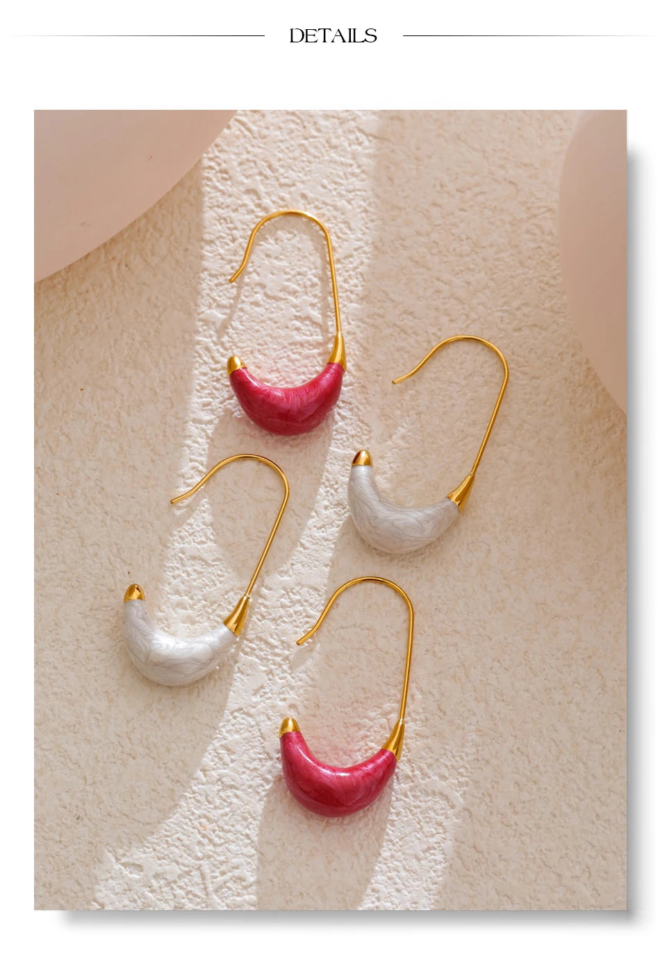 Yhpup New Popular Red White Enamel Metal U Shape Geometric Hoop Earrings for Women Stainless Steel Exquisite Daily Jewelry Gift