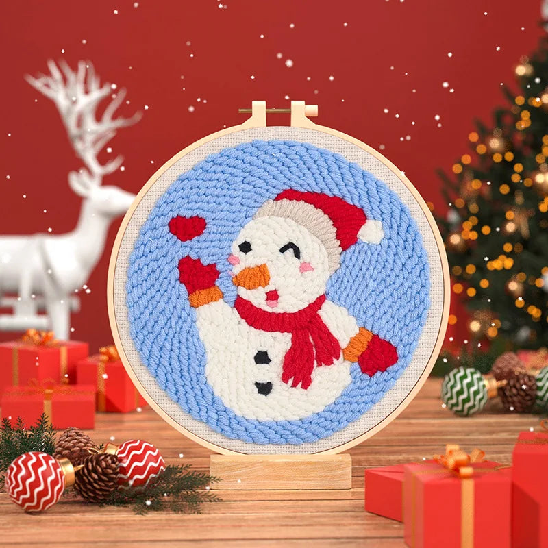 GATYZTORY DIY Punch Needle Embroidery Kit Santa Claus Snowman Frame Punch Set for Beginners Easy Handicraft DIY Christmas Gift