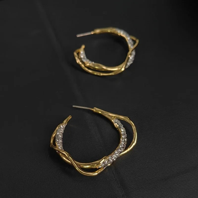 Europe Designer Crystal Zircon Gold Silver Round Big Earrings Women Luxury Sparkling Jewelry Trend