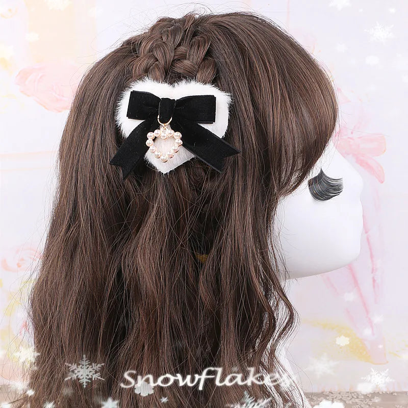 Japanese Lo Girls Hair Clip Handmade Sweet Y2K Girl's Gift Lolita Style Heart Bowknot Cute Women's Hairclip