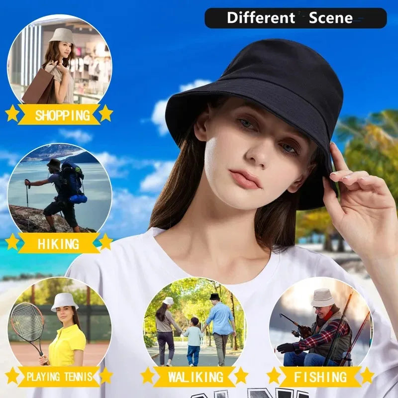 Unisex Summer Foldable Bucket Hat Women Sunscreen Cotton Outdoor Fishing Hunting SunCap Men Basin Chapeau UV Prevent HipHop Hats