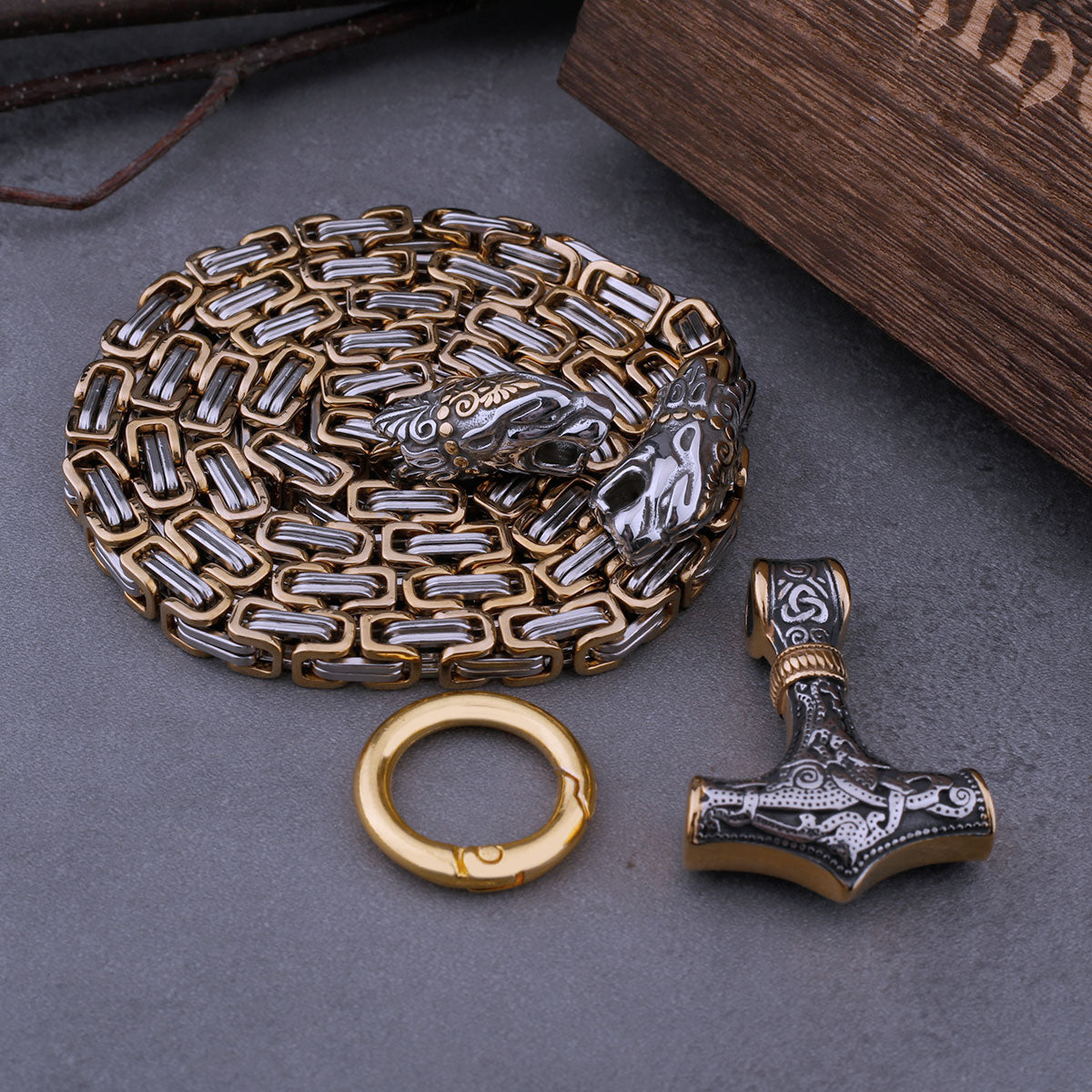 Viking Men's Dragon Head Necklace Thor's Hammer Fashion Hip Hop Biker Amulet Pendant Stainless Steel Jewelry Nordic Gifts