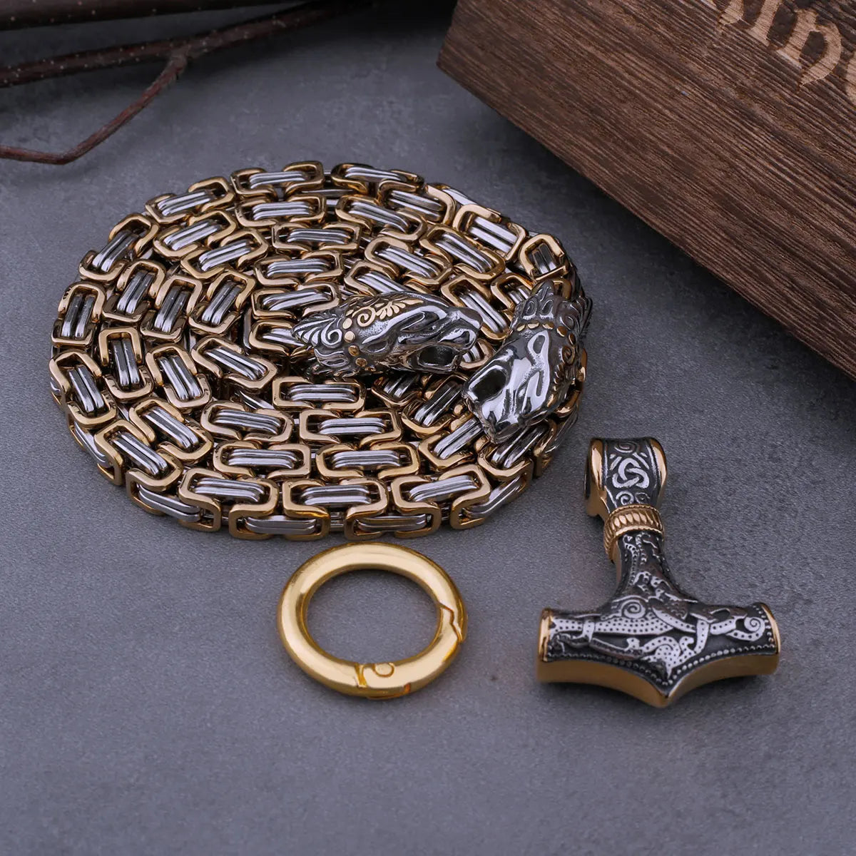 Viking Men's Dragon Head Necklace Thor's Hammer Fashion Hip Hop Biker Amulet Pendant Stainless Steel Jewelry Nordic Gifts