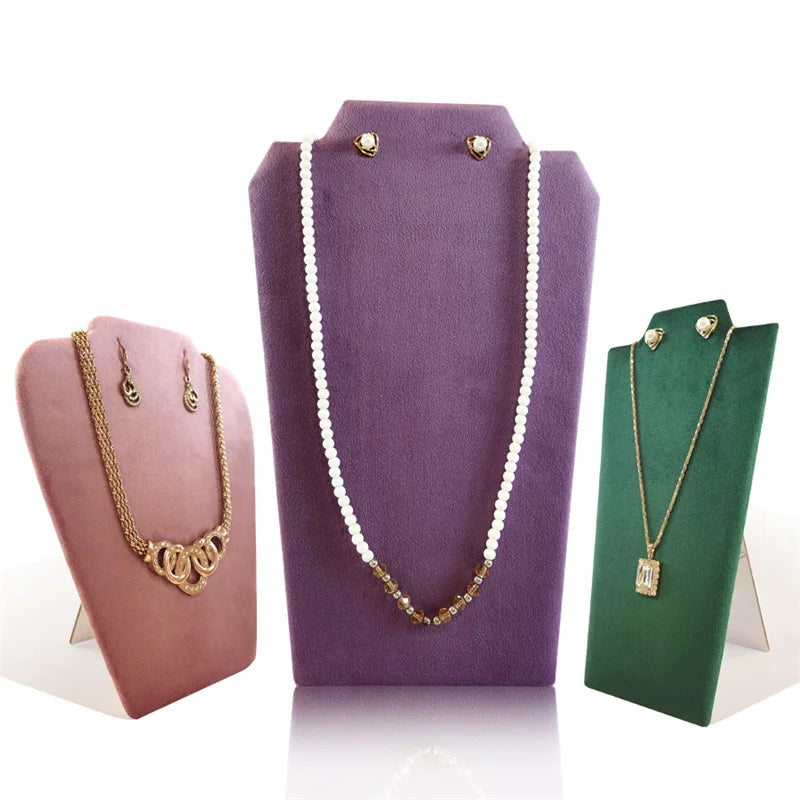 Wooden Necklace Stand White Pu Jewelry Pendant Display Holder Organizer Storage Easel Shelf Rack 3 Color 12.5*22.5Cm