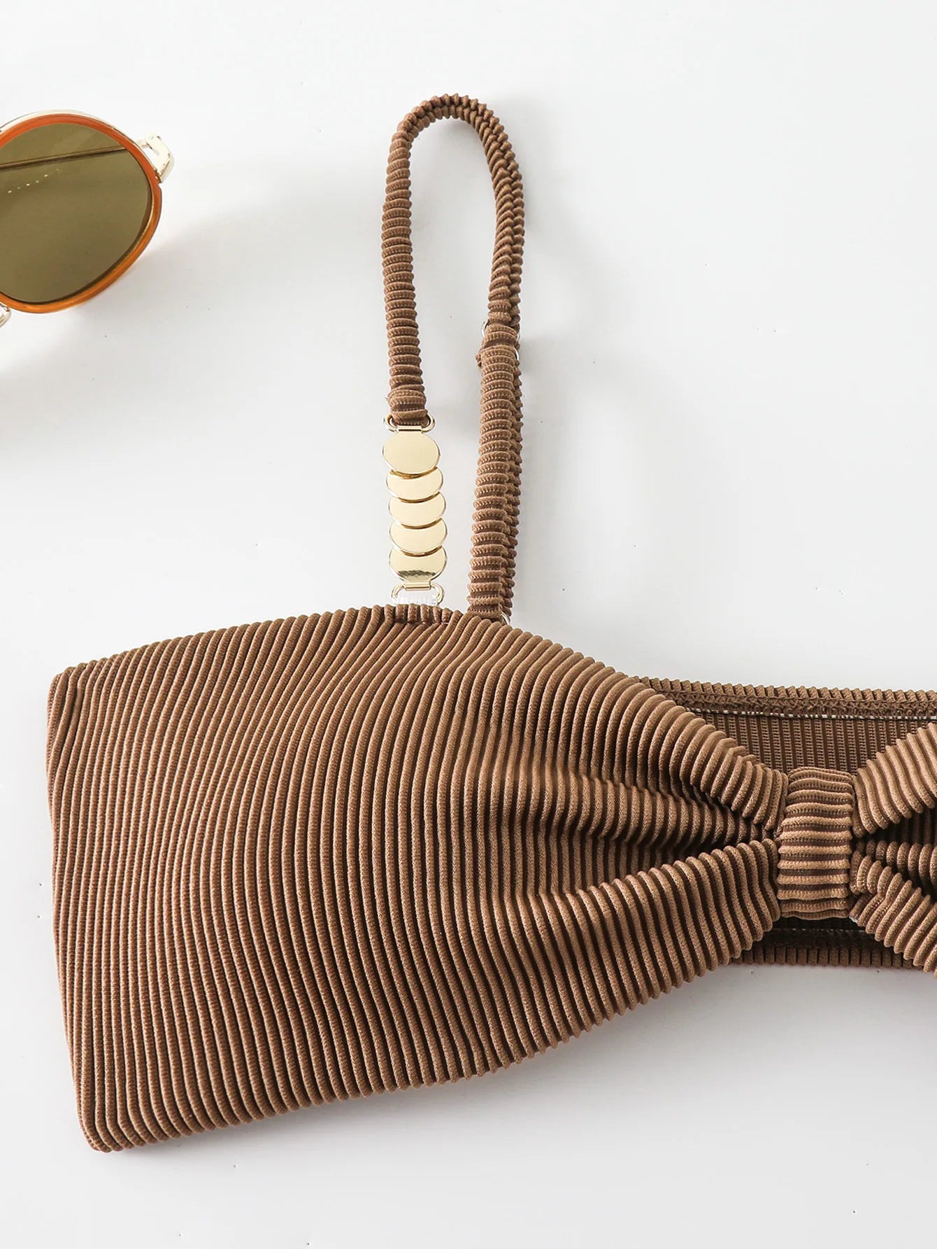 Sexy Micro Bikinis Sets Two Pieces Swimsuit Brown Swimwear Female Thong Brazilian Biquini Bandeau Ribbed Beach Wear Bathing Suit