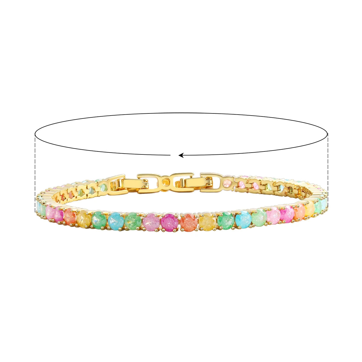 MHS.SUN 2024 New Luxury Rainbow Crystal Tennis Bracelet For Women Colorful Zirconia Femme Bridal Wedding Jewelry Christmas Gift