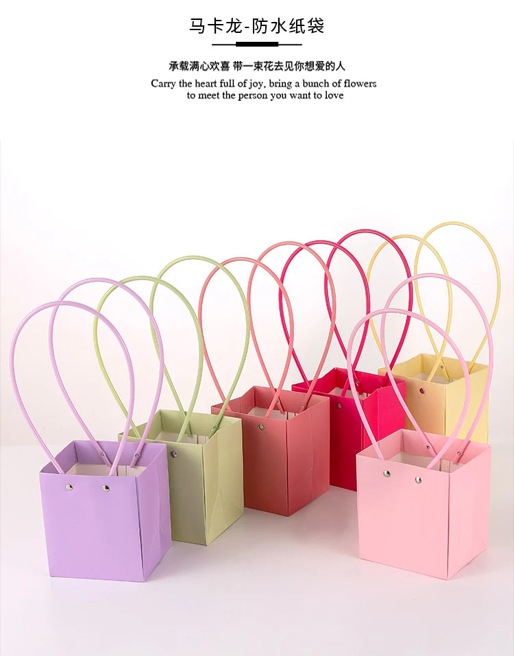 10pcs Christmas Gift Flower Kraft Paper Handbag Flower Arrangement Portable Box Rectangular Trapezoidal Flower Handheld Gift Box