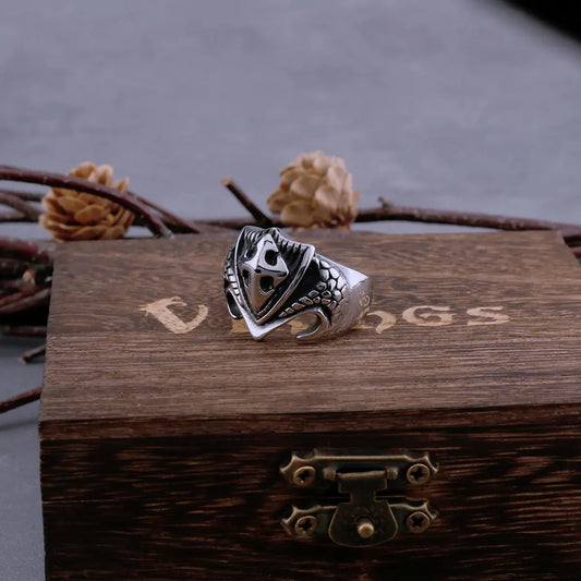 Retro Religious Shield Cross Ring Men's Simple Fashion Cross Religious Faith Hip Hop Biker Ring Jewelry Gift Wooden Box