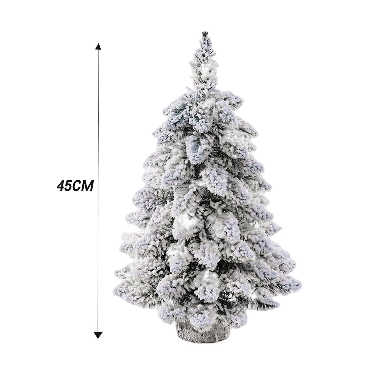 Christmas Tree Tabletop Figurine Snow Flocked with LED Lights Home Table Desk Decor Warm Christmas Gift Ornament  Artificial