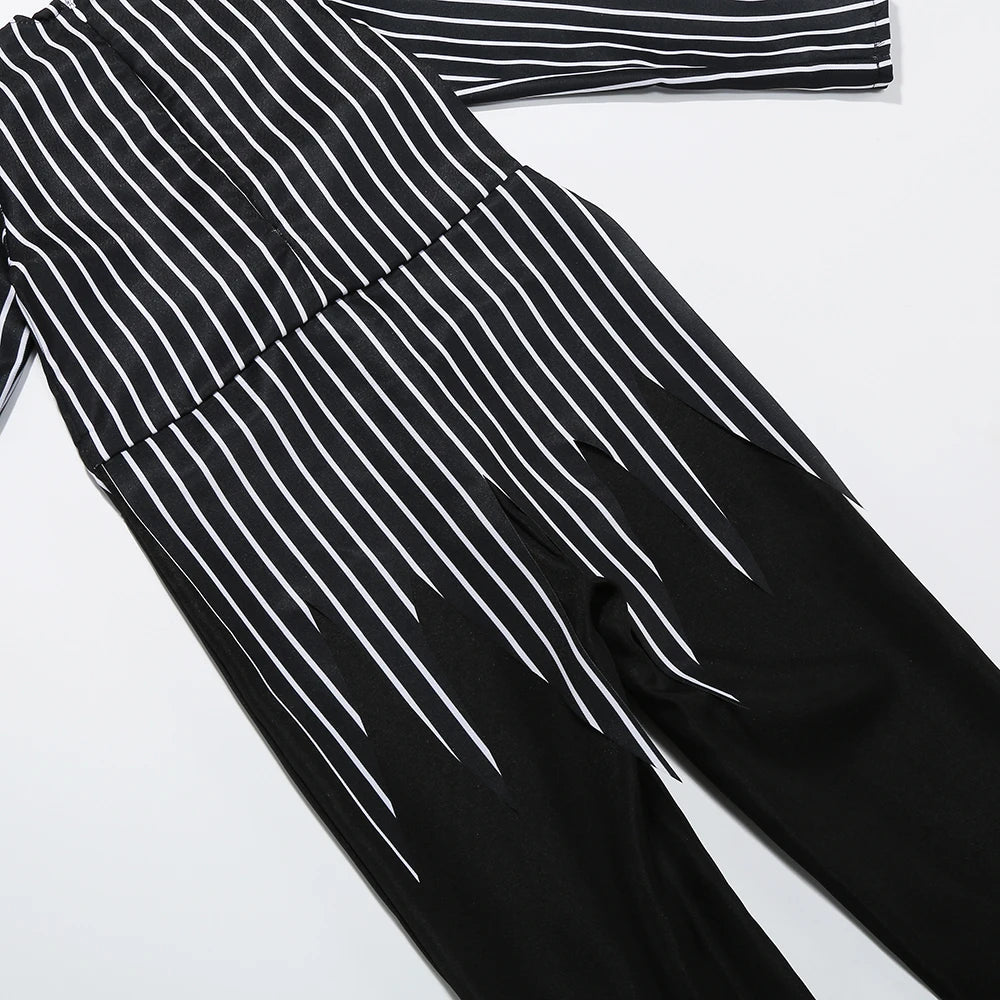 2025 Boys Christmas Eve Nightmare Before Scary Skeleton Jack Cosplay Striped Halloween Cosplay Costume