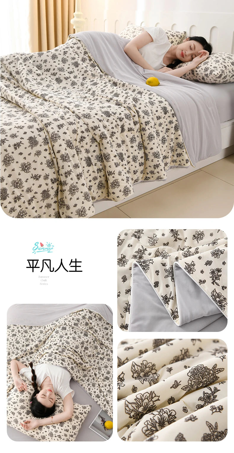 New Prints Cooling Blanket for Bed Silky Lightweight Summer Quilt Double Side Cold & Cooling Fabric Duvet Comforter Ice Silk