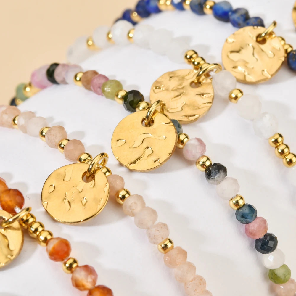 ZMZY Thin Natural Stone Turquoises Tourmaline Quartz/amethyst Love Stone Cut Beads Strand Bracelets for Women Girls Jewelry