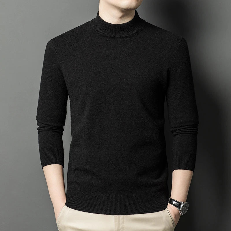 Half Turtleneck Knitwear Sweater New Autumn/Winter Mock Neck Sweatshirts Solid Color Pullovers Man Brand Casual Mens Clothing