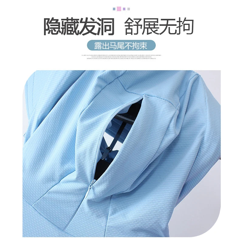 Sunscreen Sun Protection Long Coat Hooded Washable Ruffles Adjustable Waist Beach Anti-UV Dress For Women UPF50+ Long Coat 5XL