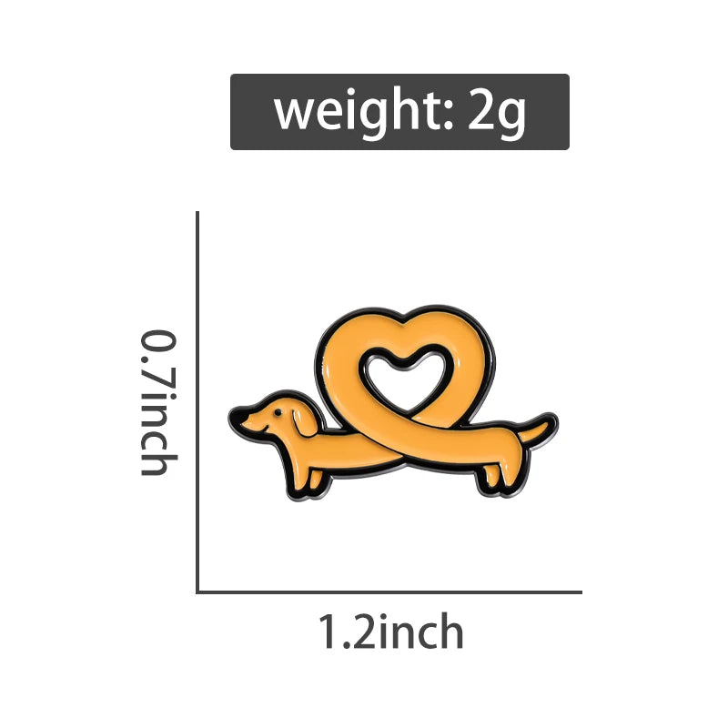 Cute Cartoon Dachshund Enamel Brooch Creative Love Heart Animal Sausage Dog Lapel Pin Badge Backpack Clothing Hat Accessories