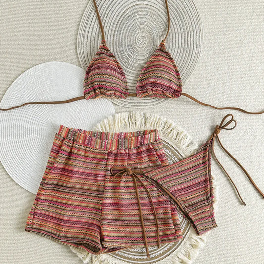 New Sexy Striped Bikinis Female Swimsuits Women 3 Piece Swimwear Beach Swim Wear Bathing Suits Brazilian Bikini Set Pool Bather