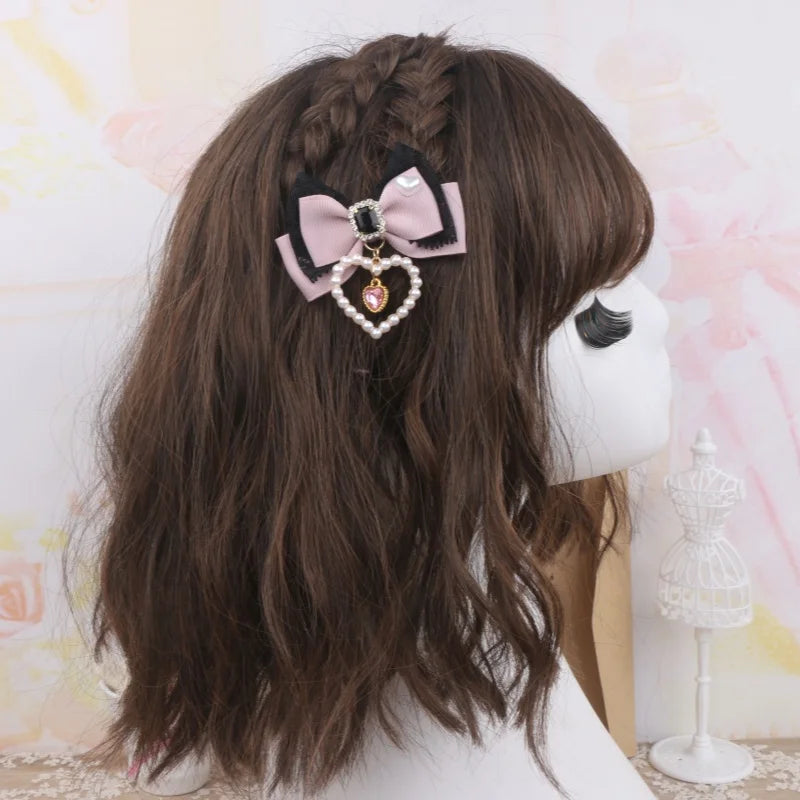 1 Pair Female Hair Clips Pearl Heart Side Clip Sweet Girl's Hairclips Lolita Hairpin Headdress Jiraikei Accessories