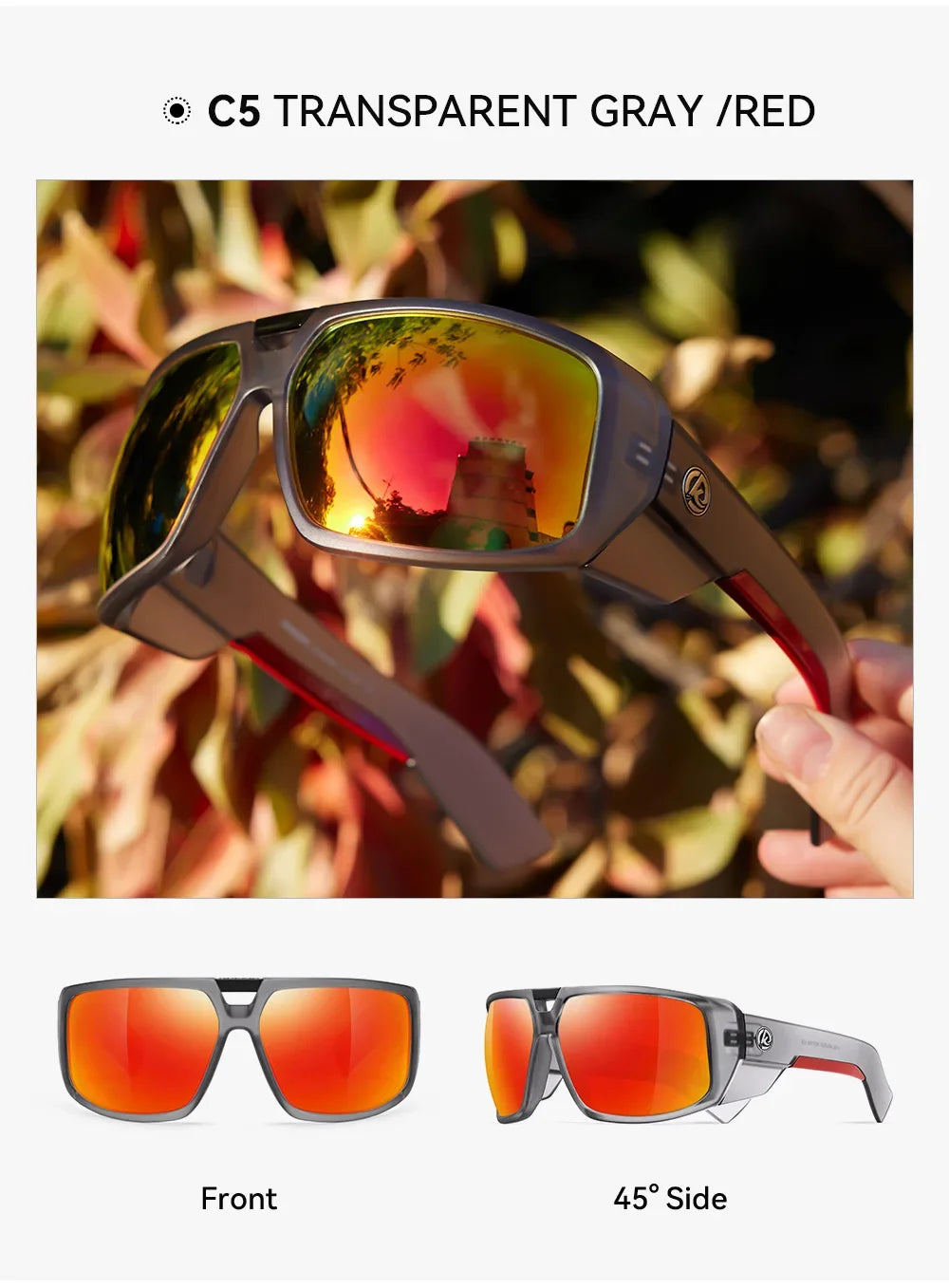 KDEAM New Large Frame Designer Polarized Men Sunglasses Luxury Brand Windproof Driving Glasses Fishing Eyewear Fashion Women Eye