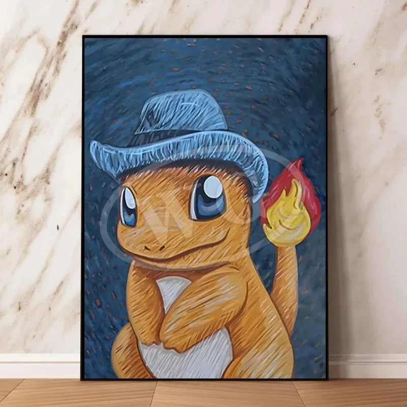 Van Gogh Museum Pocket Monster Anime Character Pikachu Canvas Painting Poster Living Room Bedroom Decoration Christmas Gift