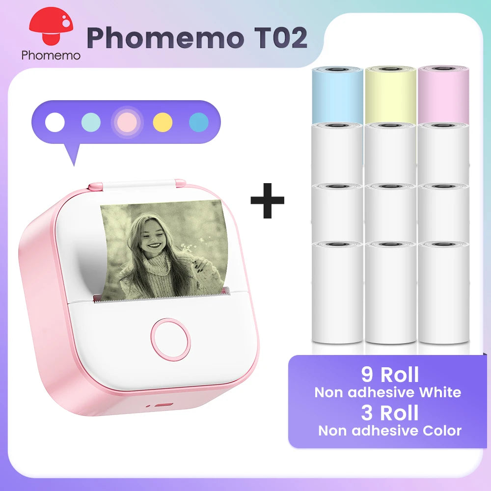 Phomemo T02 Pocket Printer Mini Portable Label Maker Self-adhesive Sticker mini impresora portatil impresora etiqueta adhesivas